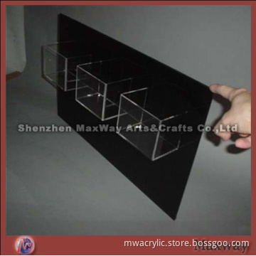 Mounting 3-Pocket Acrylic Brochure/Leaflet/Document Display Holder with Black Shelf